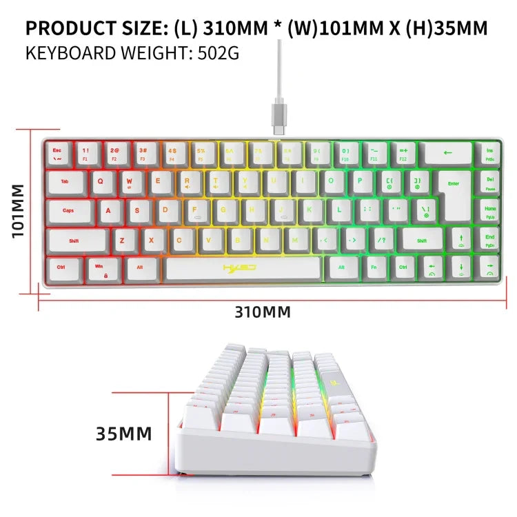 HXSJ V200 有線 RGB 背光機械鍵盤 68鍵鍵帽，線長：1.7米，V200 黑色，V200 白色