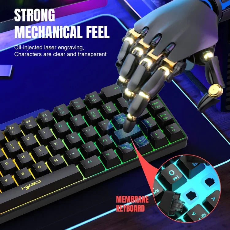 HXSJ V200 有線 RGB 背光機械鍵盤 68鍵鍵帽，線長：1.7米，V200 黑色，V200 白色