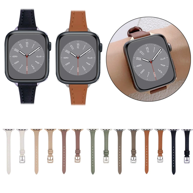T型纖薄真皮錶帶，適用於Apple Watch Series 10 46mm、Apple Watch Series 10 42mm、Apple Watch SE 2023 44mm、Apple Watch SE 2023 40mm、Apple Watch Ultra 2 49mm、Apple Watch Series 9 45mm