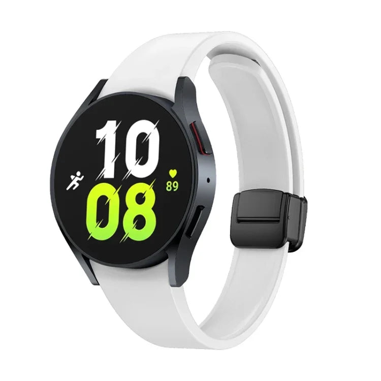 磁吸摺疊黑色錶扣矽膠錶帶，適用於 Samsung Galaxy Watch 6