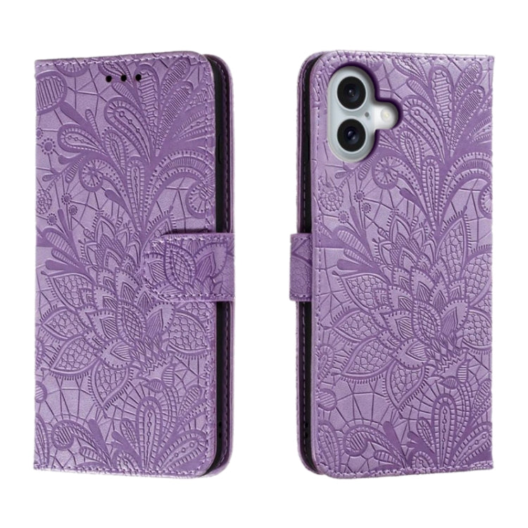 蕾絲花紋壓紋翻蓋皮革手機殼，適用於 iPhone 17e / 16e、iPhone 17 Pro Max、iPhone 17 Pro、iPhone 17、iPhone Air、iPhone 16 Pro Max、iPhone 16 Pro、iPhone 16 Plus