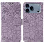 蕾絲花紋壓紋翻蓋皮革手機殼，適用於 iPhone 17e / 16e、iPhone 17 Pro Max、iPhone 17 Pro、iPhone 17、iPhone Air、iPhone 16 Pro Max、iPhone 16 Pro、iPhone 16 Plus