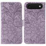 蕾絲花紋壓紋翻蓋皮革手機殼，適用於 iPhone 17e / 16e、iPhone 17 Pro Max、iPhone 17 Pro、iPhone 17、iPhone Air、iPhone 16 Pro Max、iPhone 16 Pro、iPhone 16 Plus