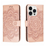 太陽曼陀羅壓紋皮革手機殼，適用於 iPhone 16e / 17e、iPhone 17 Pro Max、iPhone 17 Pro、iPhone 17、iPhone Air、iPhone 15 Pro Max