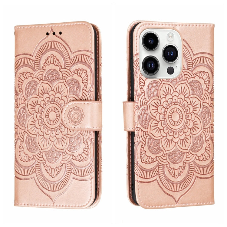 太陽曼陀羅壓紋皮革手機殼，適用於 iPhone 16e / 17e、iPhone 17 Pro Max、iPhone 17 Pro、iPhone 17、iPhone Air、iPhone 15 Pro Max