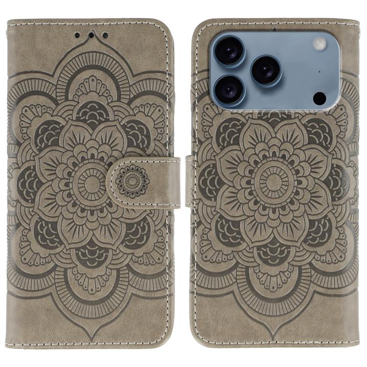 太陽曼陀羅壓紋皮革手機殼，適用於 iPhone 16e / 17e、iPhone 17 Pro Max、iPhone 17 Pro、iPhone 17、iPhone Air、iPhone 15 Pro Max