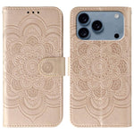 太陽曼陀羅壓紋皮革手機殼，適用於 iPhone 16e / 17e、iPhone 17 Pro Max、iPhone 17 Pro、iPhone 17、iPhone Air、iPhone 15 Pro Max