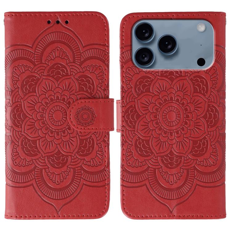 太陽曼陀羅壓紋皮革手機殼，適用於 iPhone 16e / 17e、iPhone 17 Pro Max、iPhone 17 Pro、iPhone 17、iPhone Air、iPhone 15 Pro Max