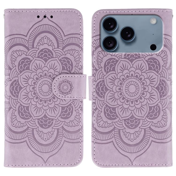太陽曼陀羅壓紋皮革手機殼，適用於 iPhone 16e / 17e、iPhone 17 Pro Max、iPhone 17 Pro、iPhone 17、iPhone Air、iPhone 15 Pro Max