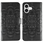 太陽曼陀羅壓紋皮革手機殼，適用於 iPhone 16e / 17e、iPhone 17 Pro Max、iPhone 17 Pro、iPhone 17、iPhone Air、iPhone 15 Pro Max