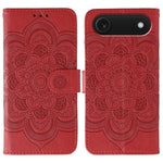 太陽曼陀羅壓紋皮革手機殼，適用於 iPhone 16e / 17e、iPhone 17 Pro Max、iPhone 17 Pro、iPhone 17、iPhone Air、iPhone 15 Pro Max