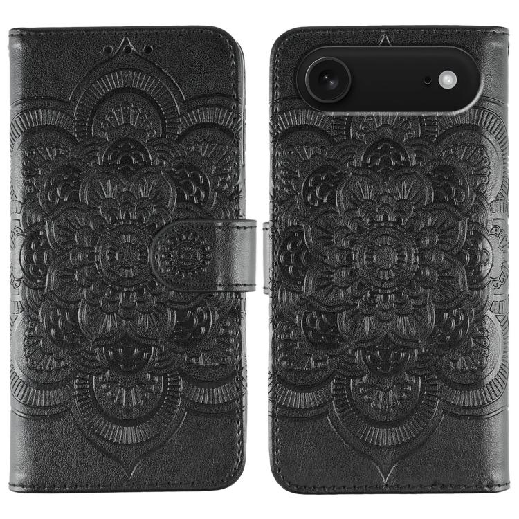 太陽曼陀羅壓紋皮革手機殼，適用於 iPhone 16e / 17e、iPhone 17 Pro Max、iPhone 17 Pro、iPhone 17、iPhone Air、iPhone 15 Pro Max