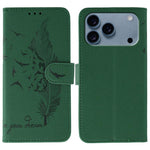 羽毛圖案荔枝紋皮革手機殼，適用於 iPhone 17 Pro Max、iPhone 17 Pro、iPhone 17、iPhone Air、iPhone 15 Pro Max、iPhone 15 Pro、iPhone 15 Plus、iPhone 15