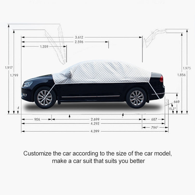 汽車半罩汽車遮陽隔熱防曬罩，鋁箔材質，尺寸3.6x1.6x1.5米