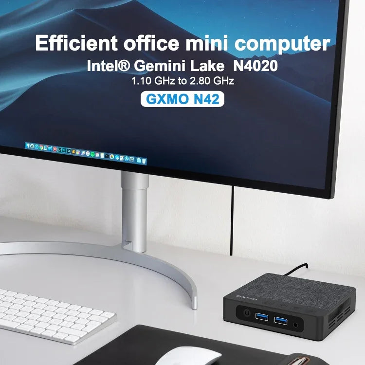 GXMO N42 Windows 11 Intel Gemini Lake N4020C 迷你電腦 NVME SSD WiFi 迷你桌機，4GB+64GB，4GB+64GB+256GB