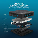 GXMO N42 Windows 11 Intel Gemini Lake N4020C 迷你電腦 NVME SSD WiFi 迷你桌機，4GB+64GB，4GB+64GB+256GB