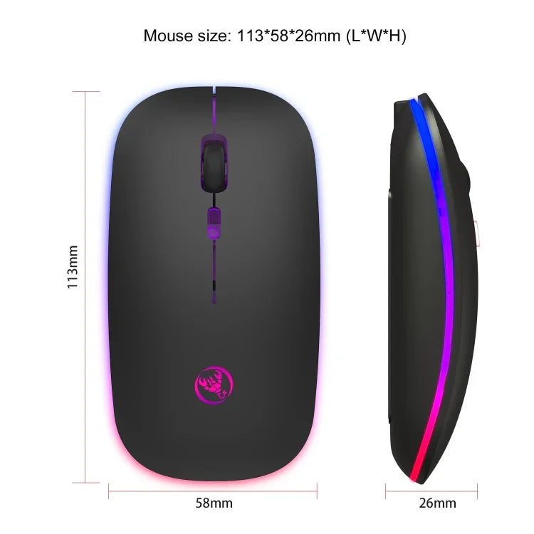 HXSJ T18 2.4GHZ 1600dpi 雙模式發光無線滑鼠 USB + 藍牙 5.1 可充電