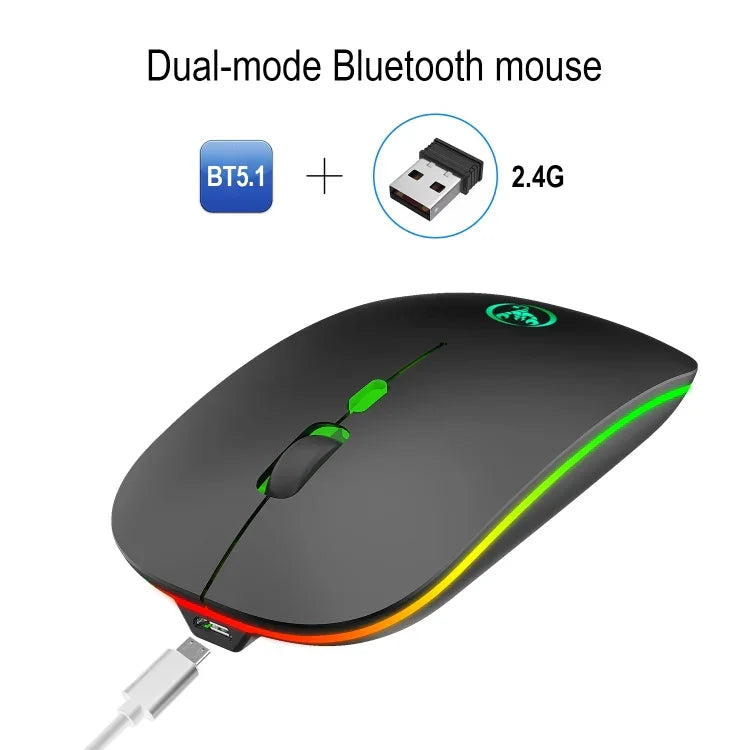 HXSJ T18 2.4GHZ 1600dpi 雙模式發光無線滑鼠 USB + 藍牙 5.1 可充電