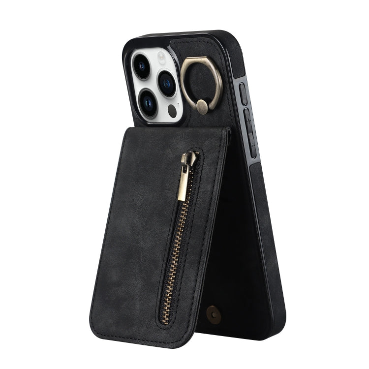 復古指環與拉鍊 RFID 卡槽手機殼，適用於 iPhone 16 Pro、iPhone 16 Plus、iPhone 16、iPhone 15 Pro Max、iPhone 15 Pro、iPhone 15 Plus