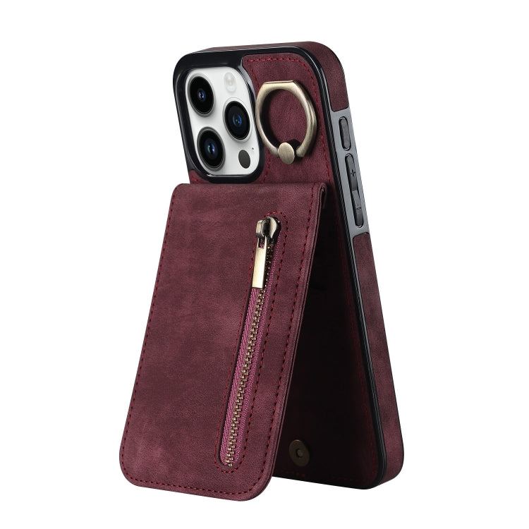 復古指環與拉鍊 RFID 卡槽手機殼，適用於 iPhone 16 Pro、iPhone 16 Plus、iPhone 16、iPhone 15 Pro Max、iPhone 15 Pro、iPhone 15 Plus