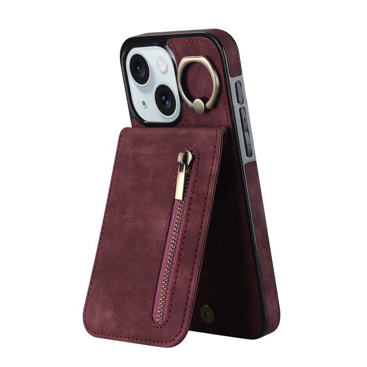 復古指環與拉鍊 RFID 卡槽手機殼，適用於 iPhone 16 Pro、iPhone 16 Plus、iPhone 16、iPhone 15 Pro Max、iPhone 15 Pro、iPhone 15 Plus