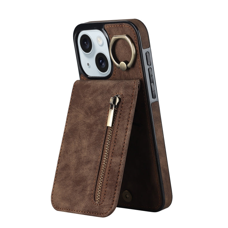 復古指環與拉鍊 RFID 卡槽手機殼，適用於 iPhone 16 Pro、iPhone 16 Plus、iPhone 16、iPhone 15 Pro Max、iPhone 15 Pro、iPhone 15 Plus