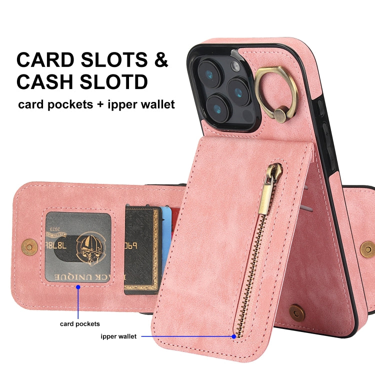 復古指環與拉鍊 RFID 卡槽手機殼，適用於 iPhone 16 Pro、iPhone 16 Plus、iPhone 16、iPhone 15 Pro Max、iPhone 15 Pro、iPhone 15 Plus
