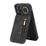 復古指環與拉鍊 RFID 卡槽手機殼，適用於 iPhone 16 Pro、iPhone 16 Plus、iPhone 16、iPhone 15 Pro Max、iPhone 15 Pro、iPhone 15 Plus