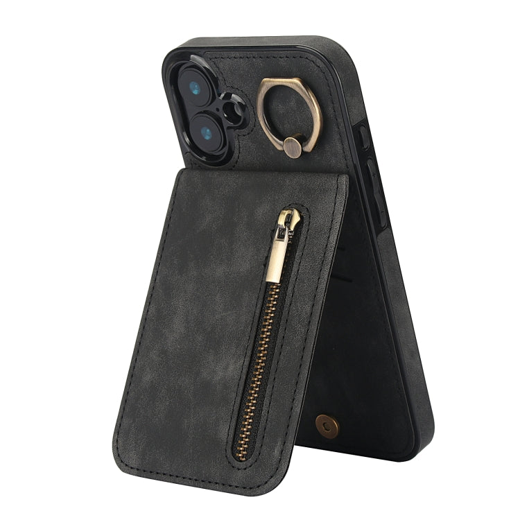 復古指環與拉鍊 RFID 卡槽手機殼，適用於 iPhone 16 Pro、iPhone 16 Plus、iPhone 16、iPhone 15 Pro Max、iPhone 15 Pro、iPhone 15 Plus