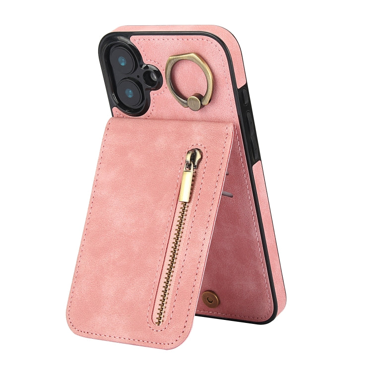 復古指環與拉鍊 RFID 卡槽手機殼，適用於 iPhone 16 Pro、iPhone 16 Plus、iPhone 16、iPhone 15 Pro Max、iPhone 15 Pro、iPhone 15 Plus