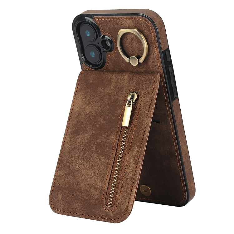 復古指環與拉鍊 RFID 卡槽手機殼，適用於 iPhone 16 Pro、iPhone 16 Plus、iPhone 16、iPhone 15 Pro Max、iPhone 15 Pro、iPhone 15 Plus