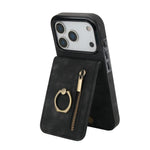 復古戒指與拉鍊 RFID 卡槽手機殼，適用於 iPhone 17e / 16e，iPhone 17 Pro Max，iPhone 17 Pro，iPhone 17，iPhone Air，iPhone 16 Pro Max