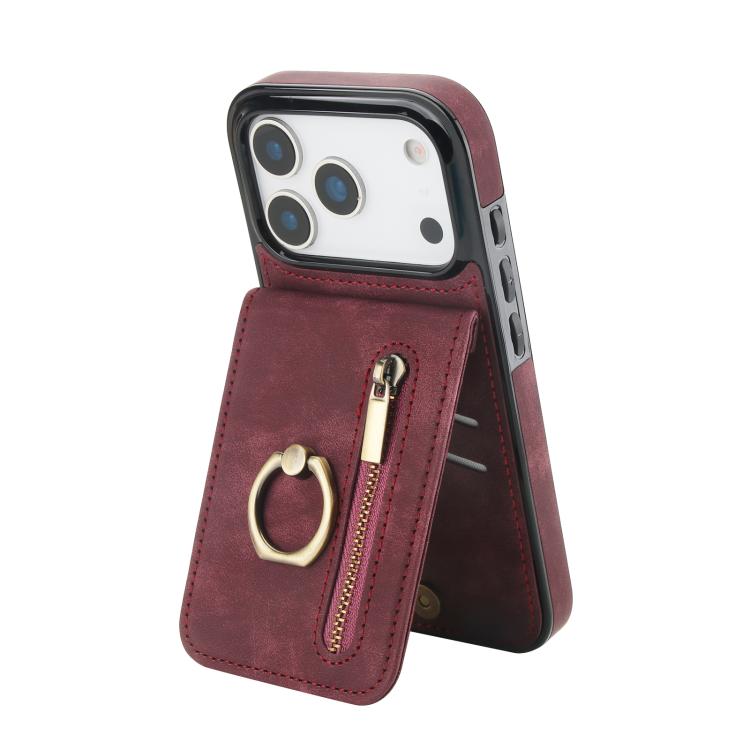 復古戒指與拉鍊 RFID 卡槽手機殼，適用於 iPhone 17e / 16e，iPhone 17 Pro Max，iPhone 17 Pro，iPhone 17，iPhone Air，iPhone 16 Pro Max