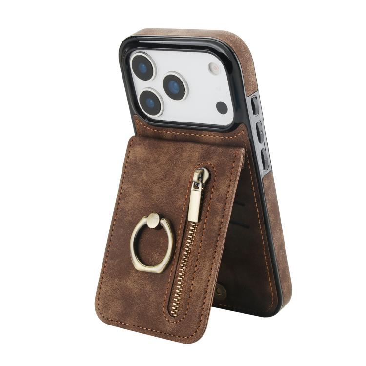 復古戒指與拉鍊 RFID 卡槽手機殼，適用於 iPhone 17e / 16e，iPhone 17 Pro Max，iPhone 17 Pro，iPhone 17，iPhone Air，iPhone 16 Pro Max