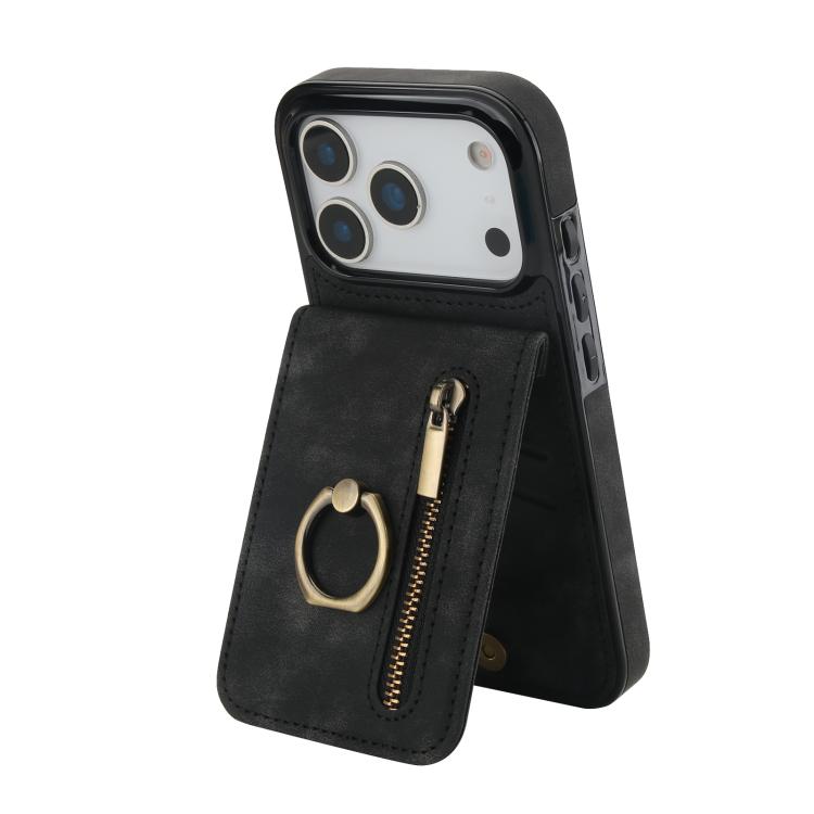 復古戒指與拉鍊 RFID 卡槽手機殼，適用於 iPhone 17e / 16e，iPhone 17 Pro Max，iPhone 17 Pro，iPhone 17，iPhone Air，iPhone 16 Pro Max