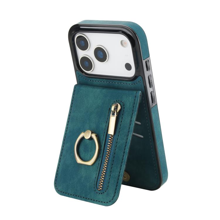 復古戒指與拉鍊 RFID 卡槽手機殼，適用於 iPhone 17e / 16e，iPhone 17 Pro Max，iPhone 17 Pro，iPhone 17，iPhone Air，iPhone 16 Pro Max