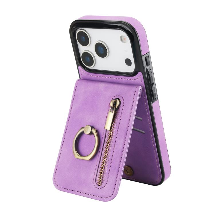 復古戒指與拉鍊 RFID 卡槽手機殼，適用於 iPhone 17e / 16e，iPhone 17 Pro Max，iPhone 17 Pro，iPhone 17，iPhone Air，iPhone 16 Pro Max