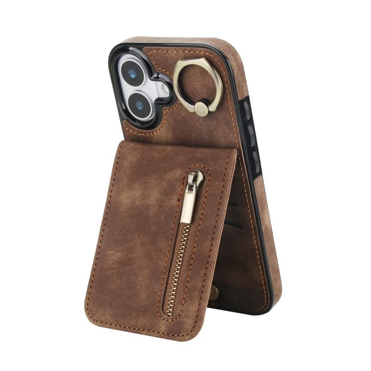 復古戒指與拉鍊 RFID 卡槽手機殼，適用於 iPhone 17e / 16e，iPhone 17 Pro Max，iPhone 17 Pro，iPhone 17，iPhone Air，iPhone 16 Pro Max