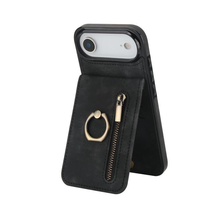 復古戒指與拉鍊 RFID 卡槽手機殼，適用於 iPhone 17e / 16e，iPhone 17 Pro Max，iPhone 17 Pro，iPhone 17，iPhone Air，iPhone 16 Pro Max