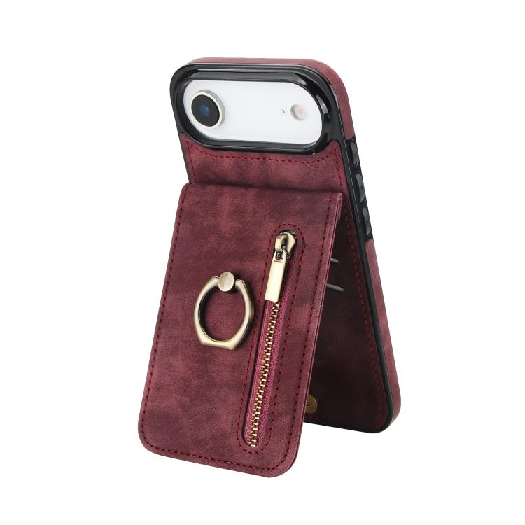 復古戒指與拉鍊 RFID 卡槽手機殼，適用於 iPhone 17e / 16e，iPhone 17 Pro Max，iPhone 17 Pro，iPhone 17，iPhone Air，iPhone 16 Pro Max