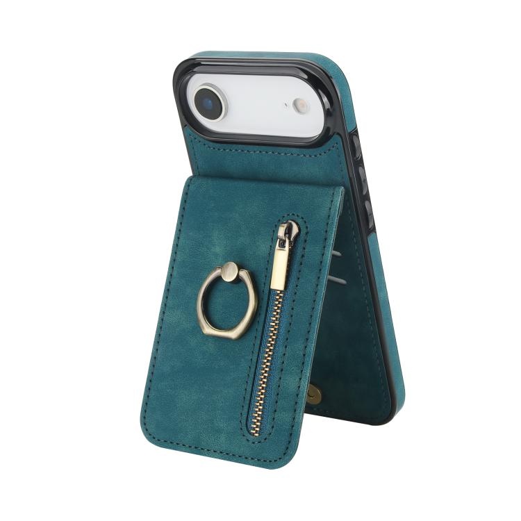 復古戒指與拉鍊 RFID 卡槽手機殼，適用於 iPhone 17e / 16e，iPhone 17 Pro Max，iPhone 17 Pro，iPhone 17，iPhone Air，iPhone 16 Pro Max