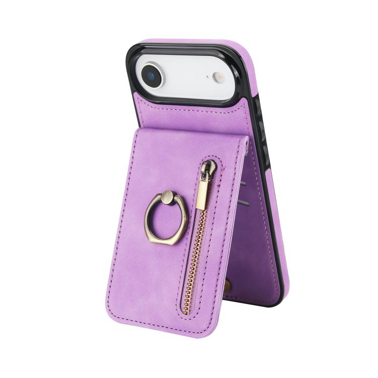 復古戒指與拉鍊 RFID 卡槽手機殼，適用於 iPhone 17e / 16e，iPhone 17 Pro Max，iPhone 17 Pro，iPhone 17，iPhone Air，iPhone 16 Pro Max