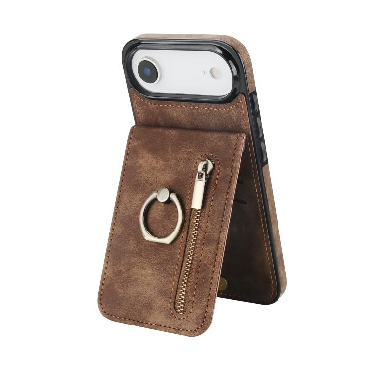 復古戒指與拉鍊 RFID 卡槽手機殼，適用於 iPhone 17e / 16e，iPhone 17 Pro Max，iPhone 17 Pro，iPhone 17，iPhone Air，iPhone 16 Pro Max