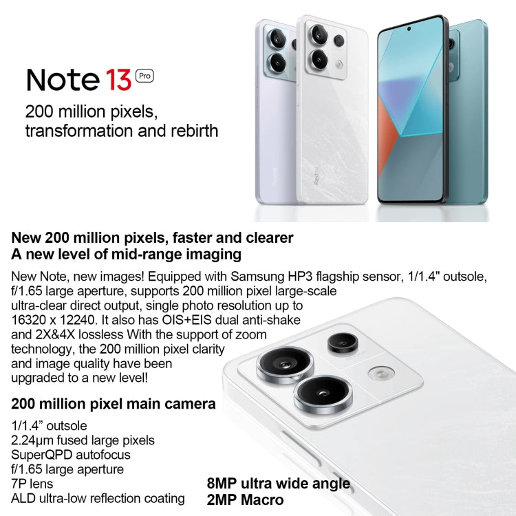 小米 Redmi Note 13 Pro 5G，6.67 吋 MIUI 14 Snapdragon 7s Gen 2 八核心 4nm 最高 2.4GHz，NFC，網絡：5G，16GB+512GB