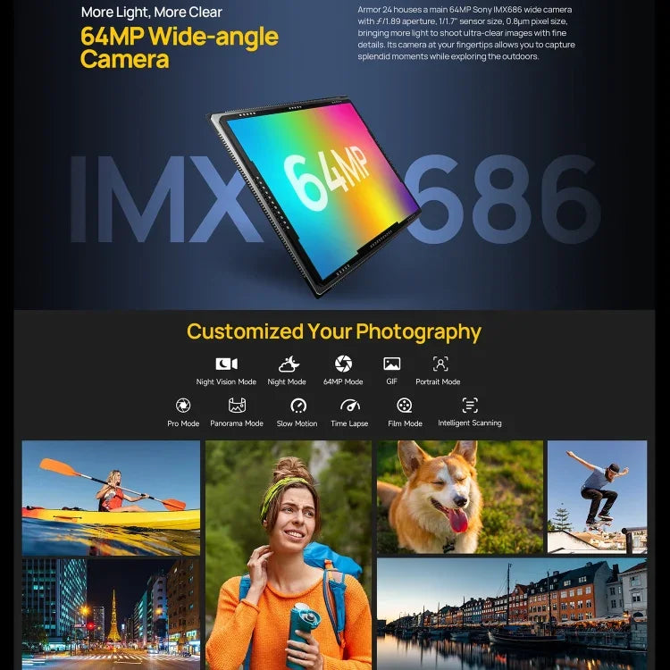 Ulefone Armor 24，堅固型手機，側邊指紋，22000mAh，6.78 吋 Android 14 MediaTek Helio G96 八核心，網絡：4G，NFC，Armor 24