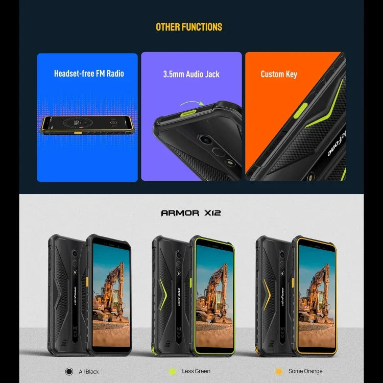 Ulefone Armor X12，堅固型手機，臉部解鎖，5.45 吋 Android 13 Go MediaTek Helio A22 四核心，網絡：4G，NFC，3GB+32GB