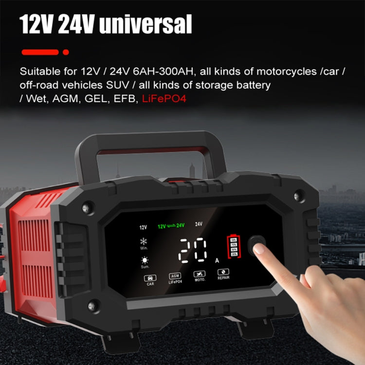 FOXSUR 12V / 24V 20A 300W Portable Motorcycle Car Smart Battery Charger, 20A