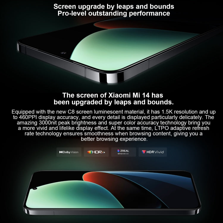 小米 14，6.36 吋 小米 HyperOS Snapdragon 8 Gen 3 八核心 4nm 最高 3.3GHz，NFC，網絡：5G，12GB+256GB，16GB+512GB，16GB+1TB
