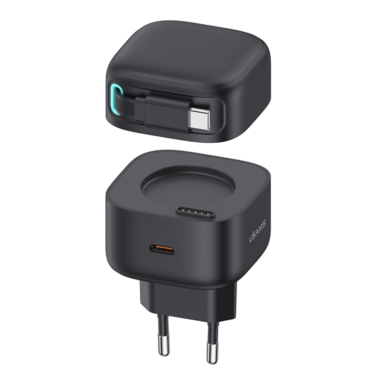 USAMS US-CC202 SMF 系列 PD35W 雙 Type-C 埠 GaN 快充器，歐規插頭
