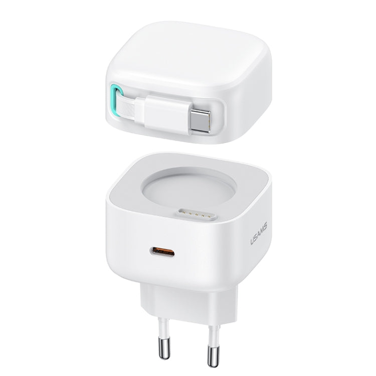 USAMS US-CC202 SMF 系列 PD35W 雙 Type-C 埠 GaN 快充器，歐規插頭